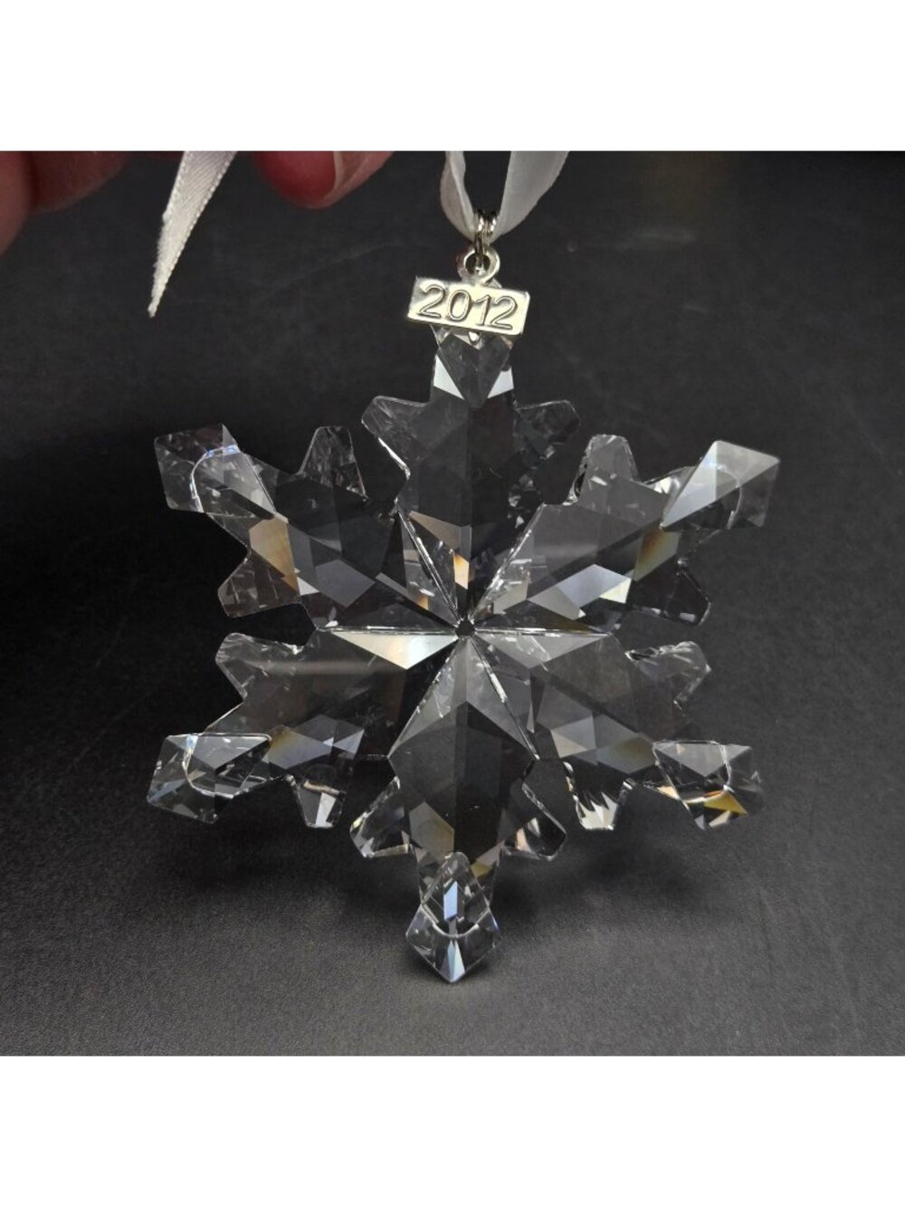 Swarovski 2012 Annual Edition Crystal Snowflake Ornament With White Ribbon